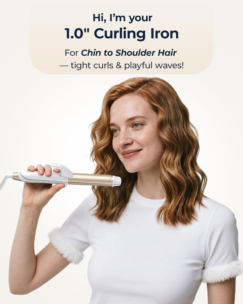 Dual-Voltage Curling Iron: 110V-240V 1 Inch Ceramic Barrel 2-in-1 Curling Iron for Chin to Shoulder Length Hair - Europe Travel for Tight Curls with Clamp