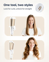 Dual-Voltage Curling Iron: 110V-240V 2 Inch Ceramic Wide Barrel 2-in-1 Curling Iron for Armpit to Mid Back Length Hair - Europe Travel for Loose Waves with Clamp
