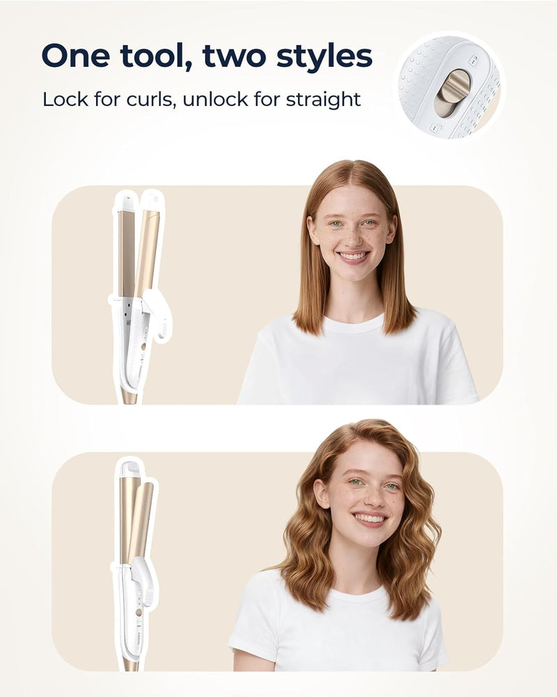 Dual-Voltage Curling Iron: 110V-240V 1 Inch Ceramic Barrel 2-in-1 Curling Iron for Chin to Shoulder Length Hair - Europe Travel for Tight Curls with Clamp