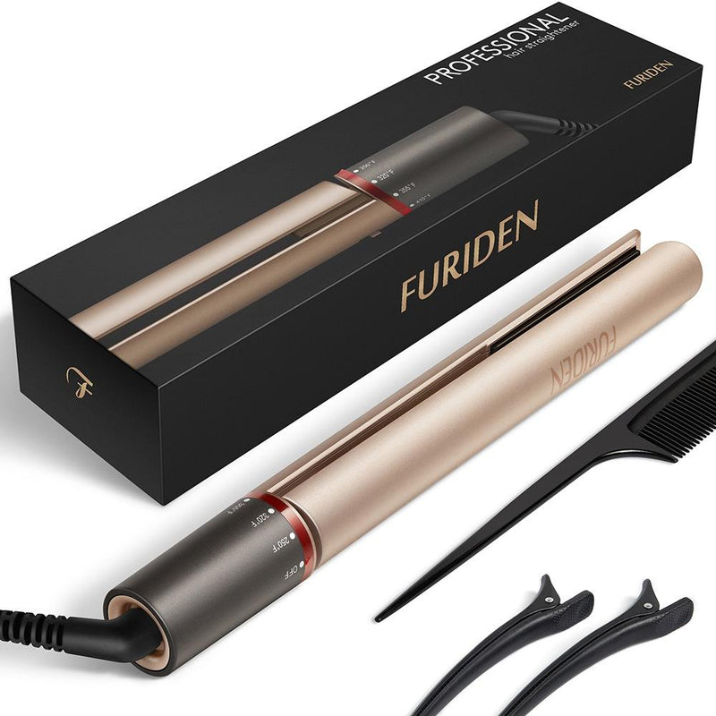 Professional Hair Straightener | Flat Iron for Hair Styling: 2 in 1 Tourmaline Ceramic Flat Iron for All Hair Types with Rotating Adjustable Temperature and Salon High Heat 250℉-450℉ | 1 Inch | Gold