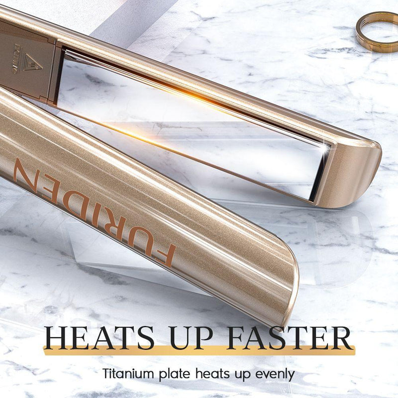 Professional Hair Straightener | Flat Iron for Hair Styling: 2 in 1 Titanium Flat Iron for All Hair Types with Rotating Adjustable Temperature and Salon High Heat 250℉-450℉ | 1 Inch | Gold