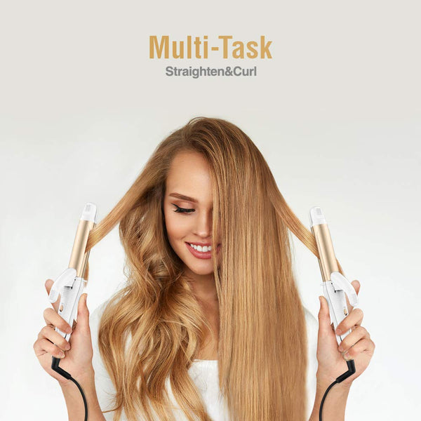 FURIDEN 2019 Best Mini Hair Straightener | Flat Iron Travel Size | Hair Straightening And Curling Iron 2 In 1 | Flat Iron For All Hair Types With Dual Voltage | White